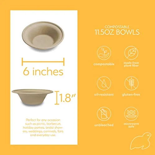 100% Compostable Paper Bowls [11.5oz 800 Pack] Soup Bowls, Pasta Bowls, Cereal, Salad, Ice Cream, Disposable Bamboo Small Bowls, Biodegradable, Unbleached by Earth's Natural Alternative