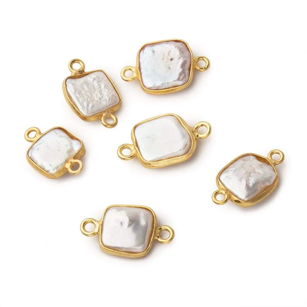 10mm Vermeil Bezel Soft Peach Square Pearl Connector 1 piece