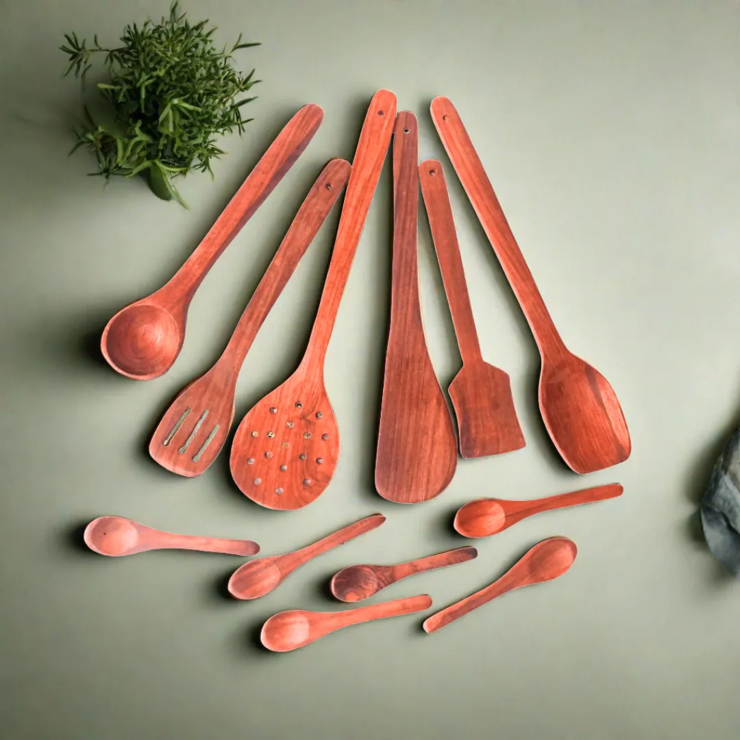 12 Piece Wooden Teaspoons (Big & Small)