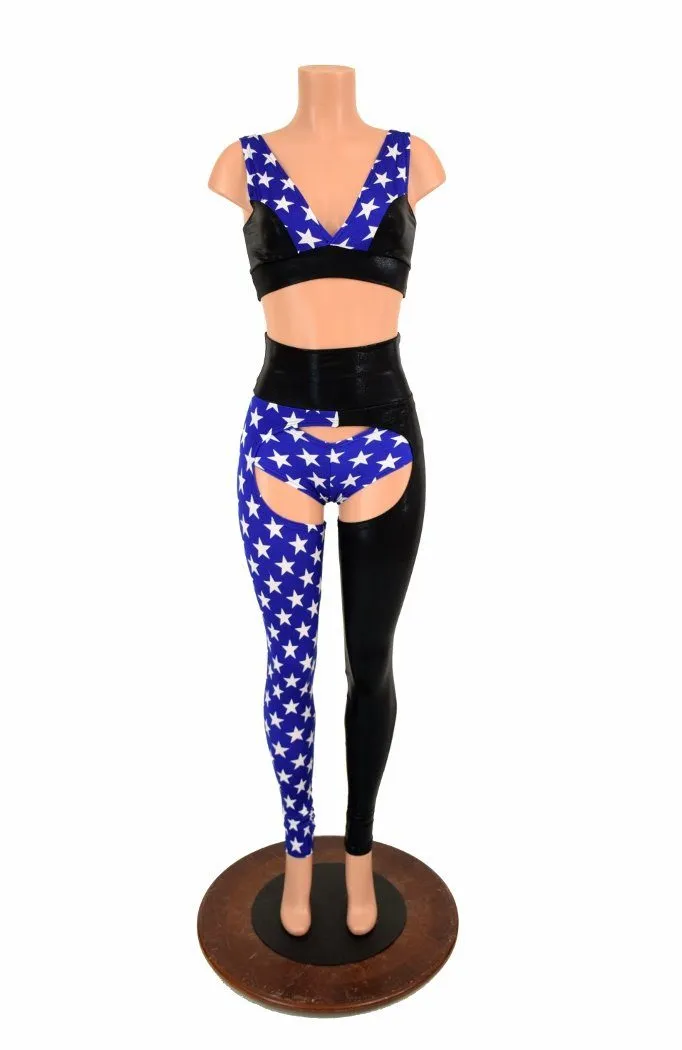 3PC Black & Blue and White Star Chaps Set