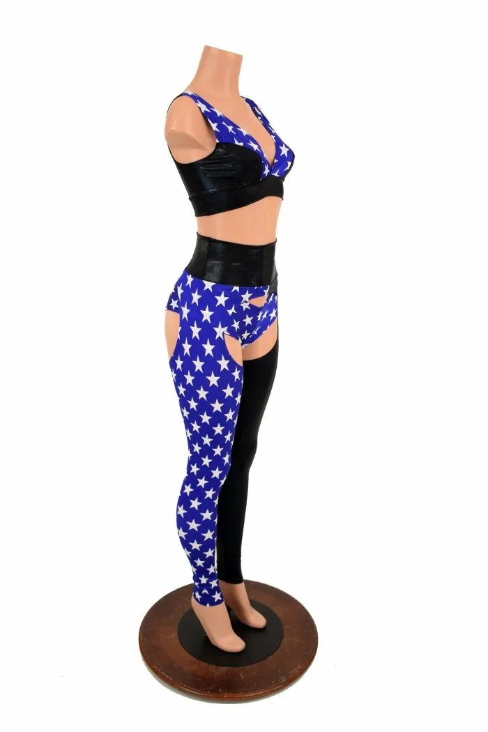 3PC Black & Blue and White Star Chaps Set