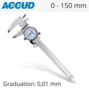 Accud Dial Caliper 150Mm 0.03Mm Acc. 0.01Mm Grad. S/Steel Shockproof