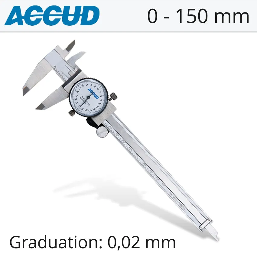 Accud Dial Caliper 150Mm 0.03Mm Acc. 0.02Mm Grad. S/Steel Shockproof