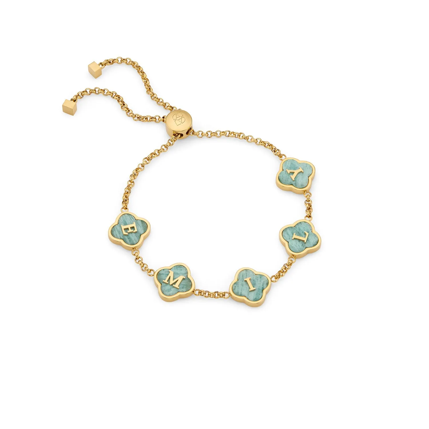 Amazonite Clover Custom Name Bracelet (Gold)