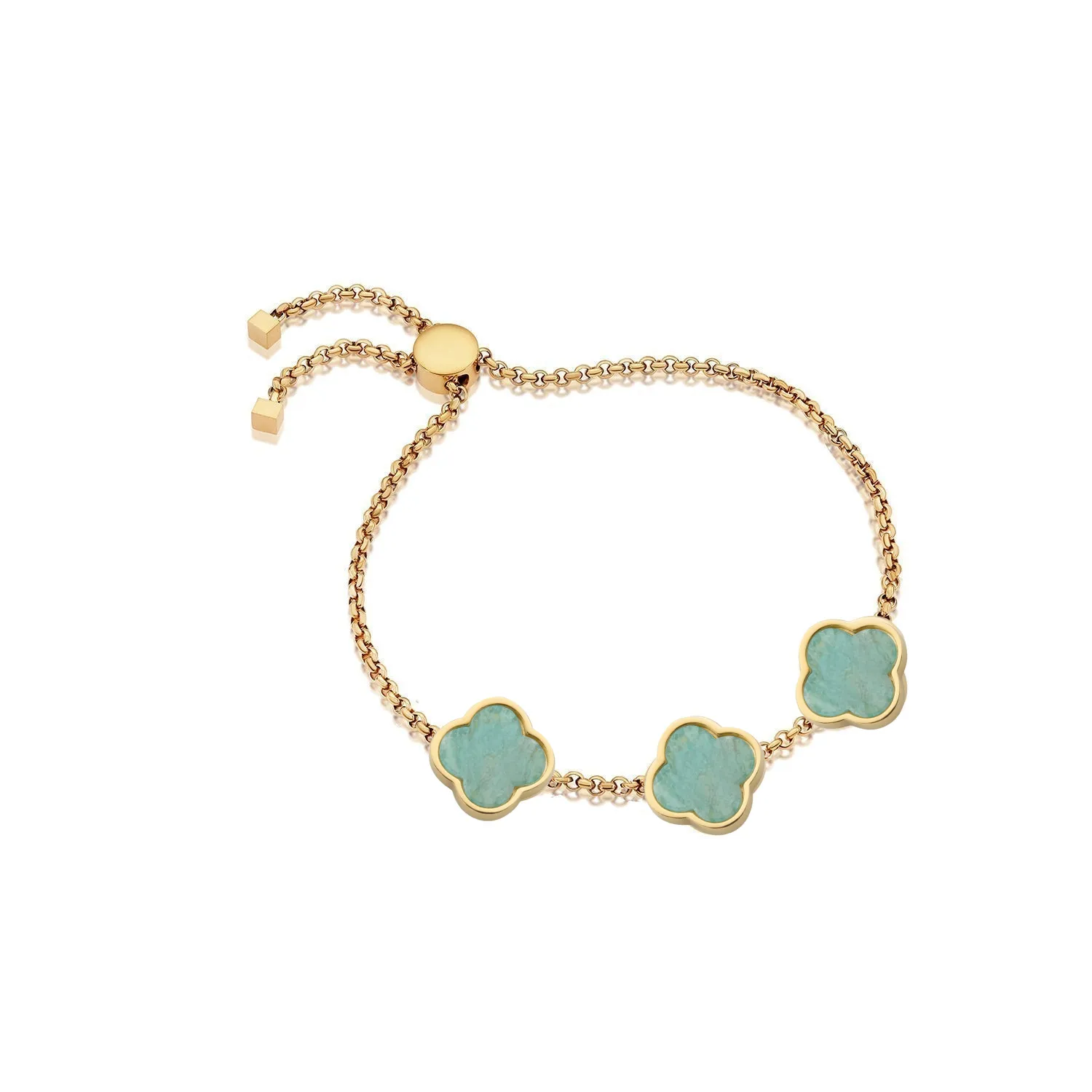 Amazonite Clover Custom Name Bracelet (Gold)