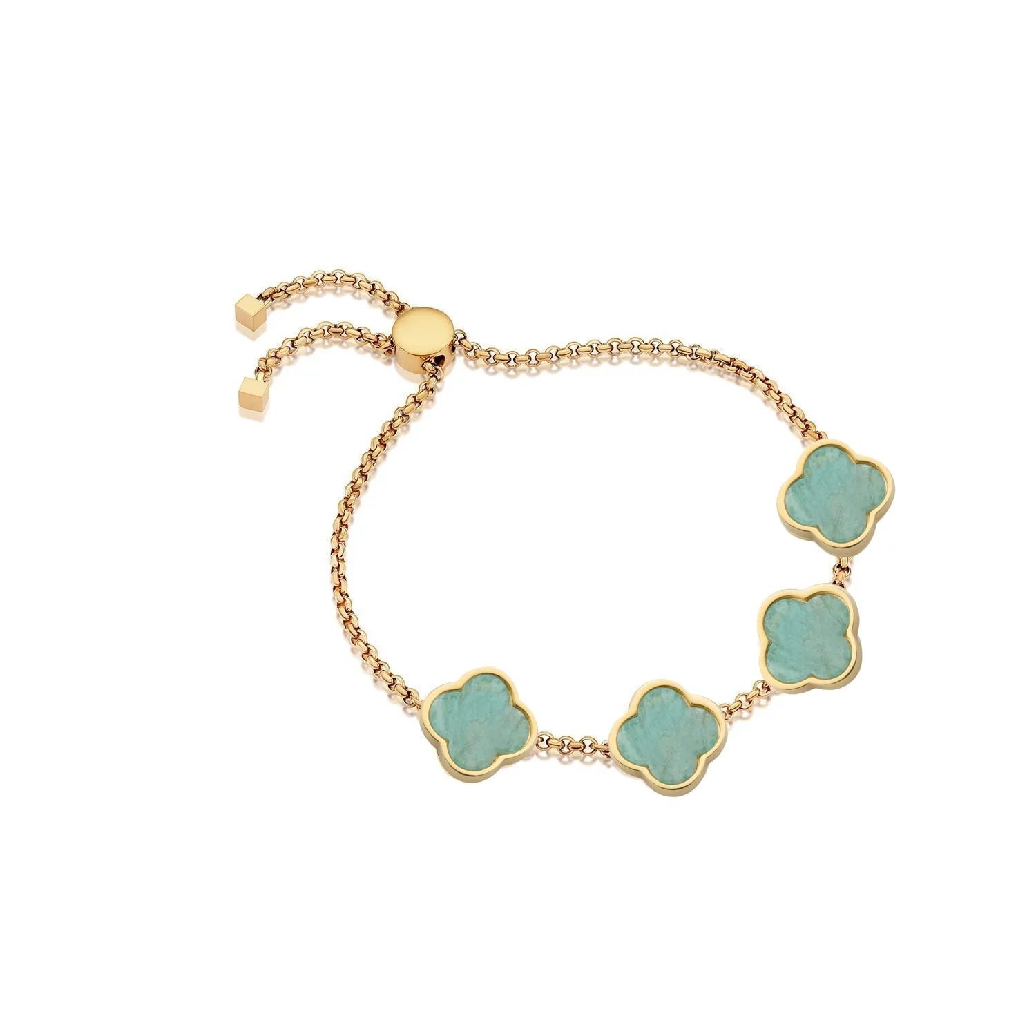 Amazonite Clover Custom Name Bracelet (Gold)