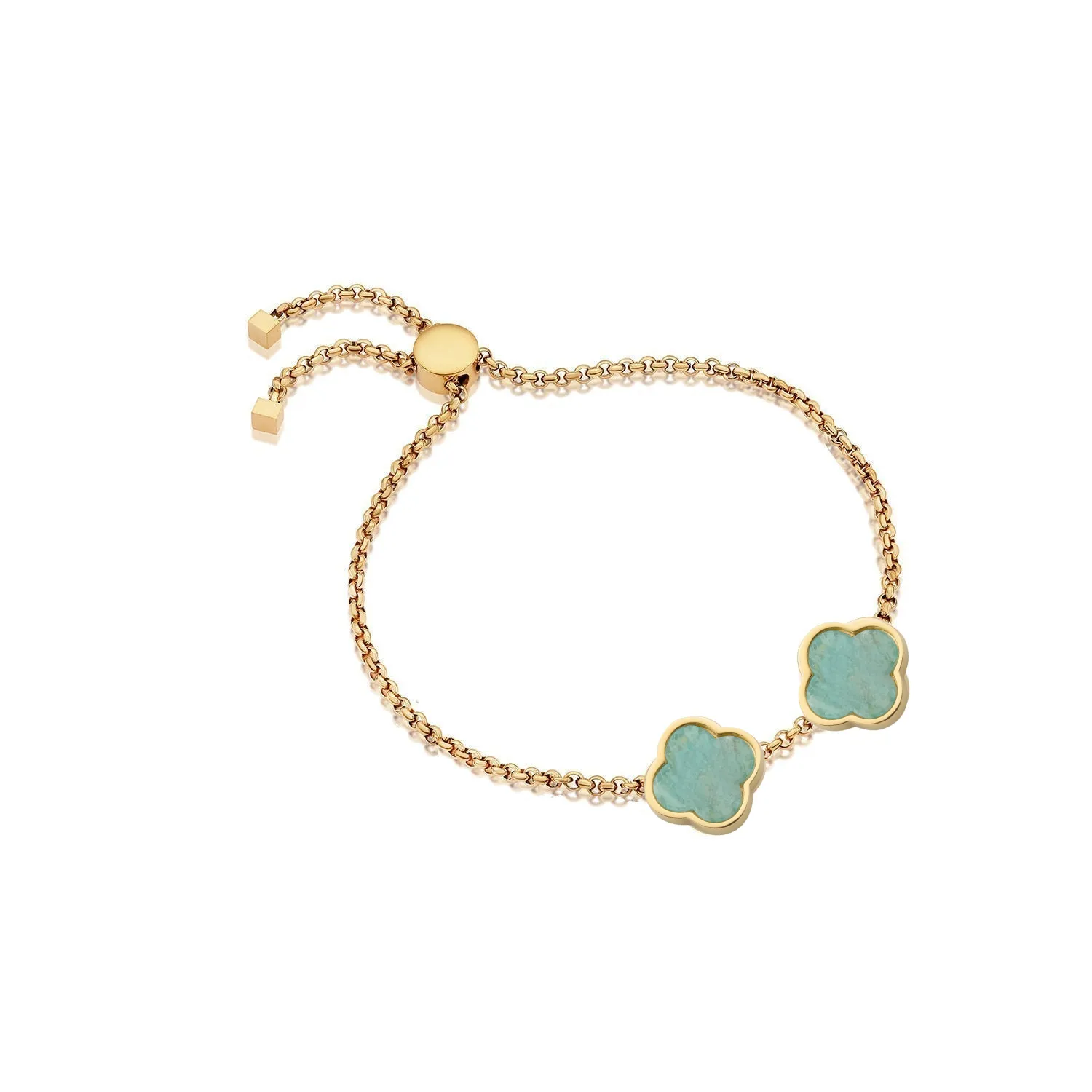 Amazonite Clover Custom Name Bracelet (Gold)