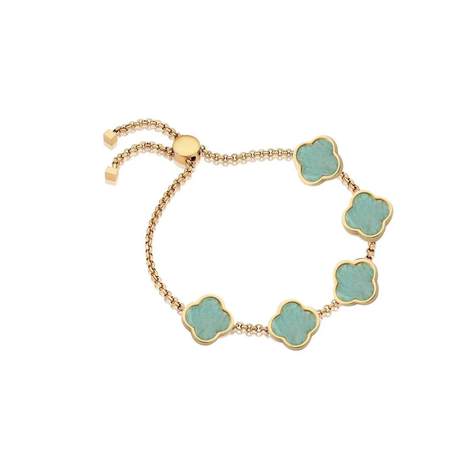 Amazonite Clover Custom Name Bracelet (Gold)