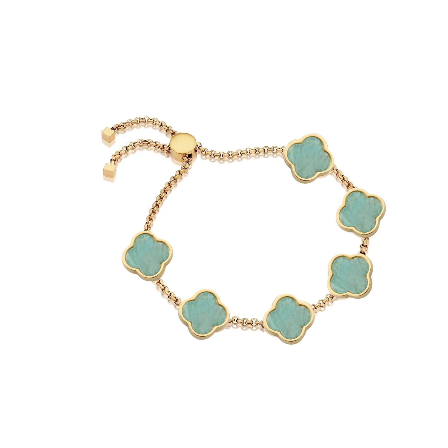 Amazonite Clover Custom Name Bracelet (Gold)