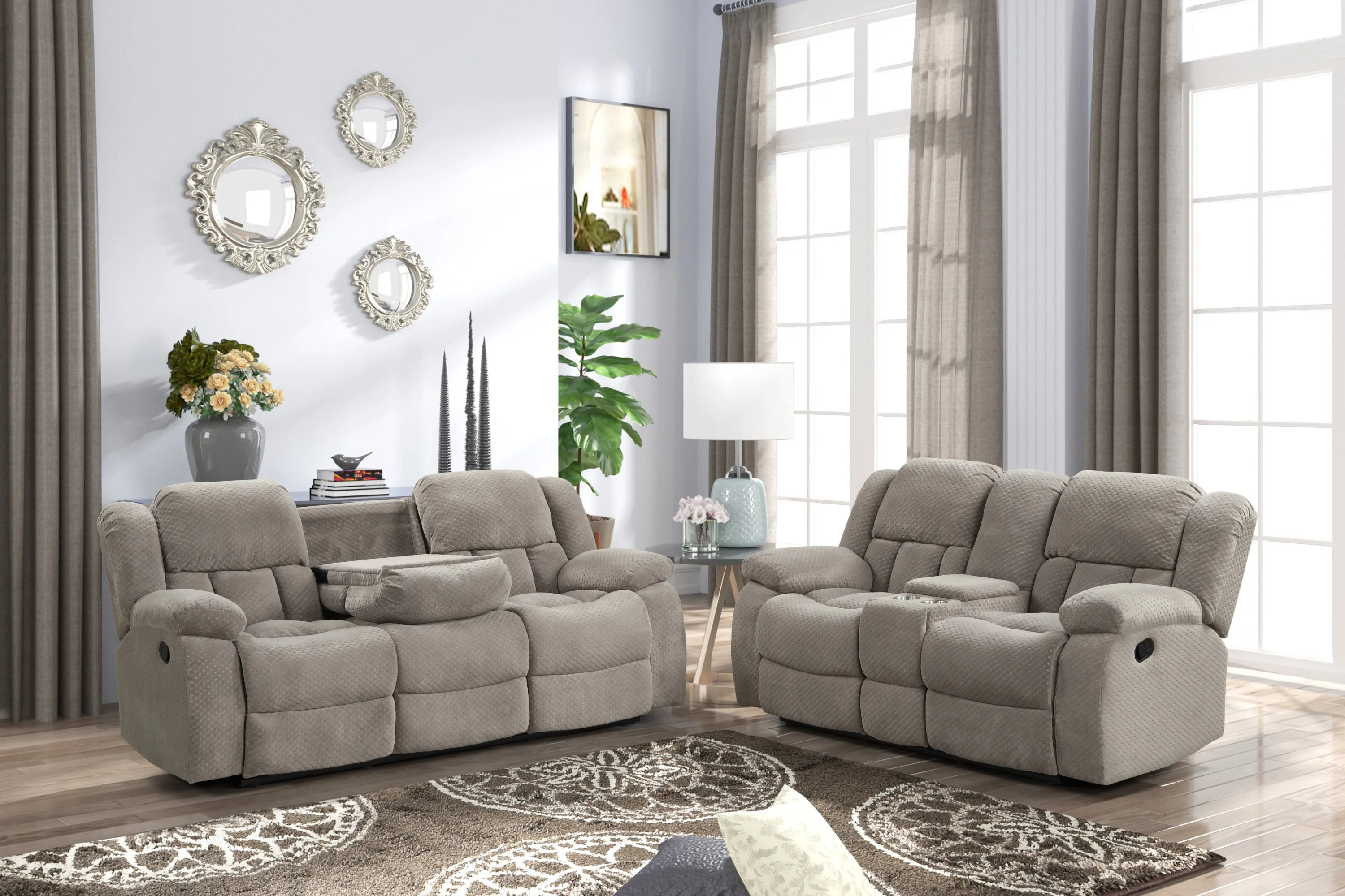 Armada Manual Recliner 2 Pc Living Room Set Made with Chenille Fabric in Gray