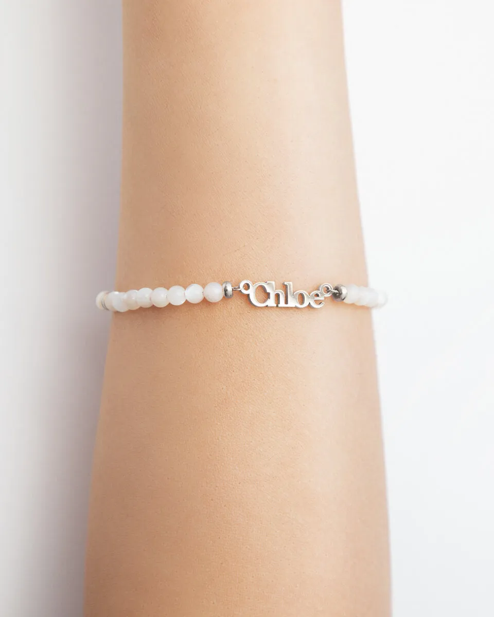 Birthstone Beaded Name Bracelet (Silver)