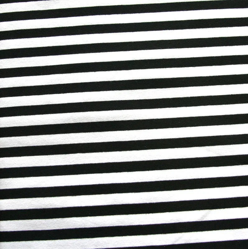 Black and White 3/8 inch wide Stripe Cotton Lycra Knit Fabric