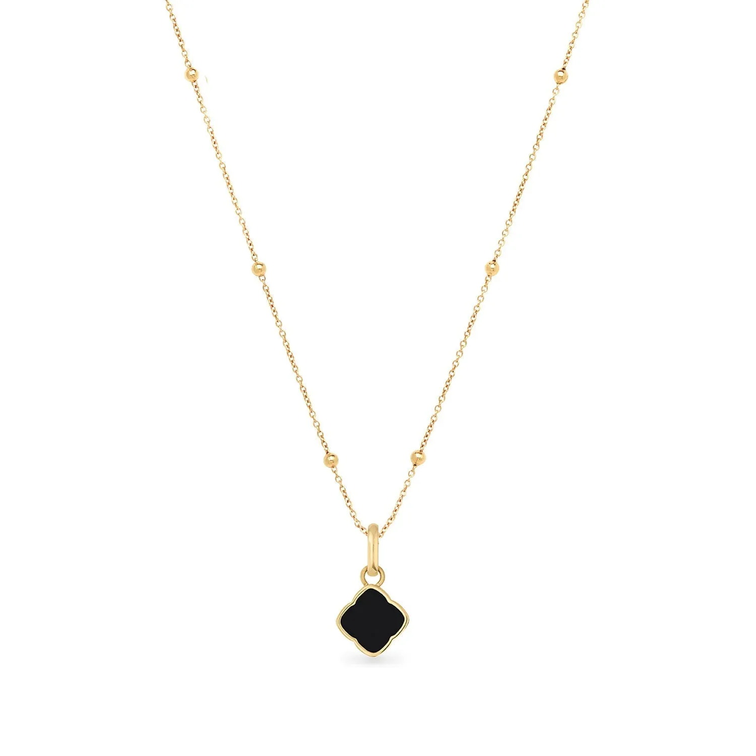 Black Enamel Clover Pendant Necklace (Gold)