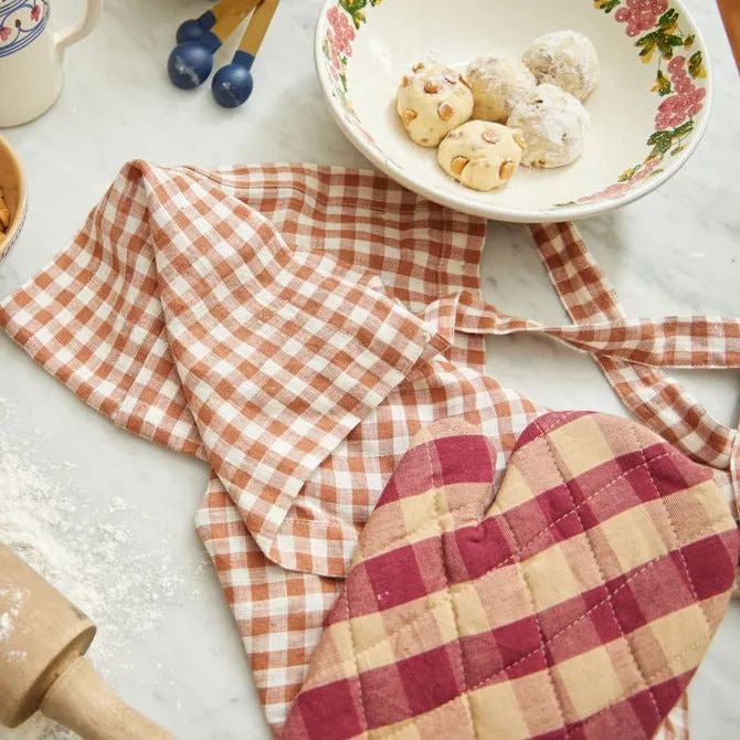 Burgundy Check Oven Mitten Pair