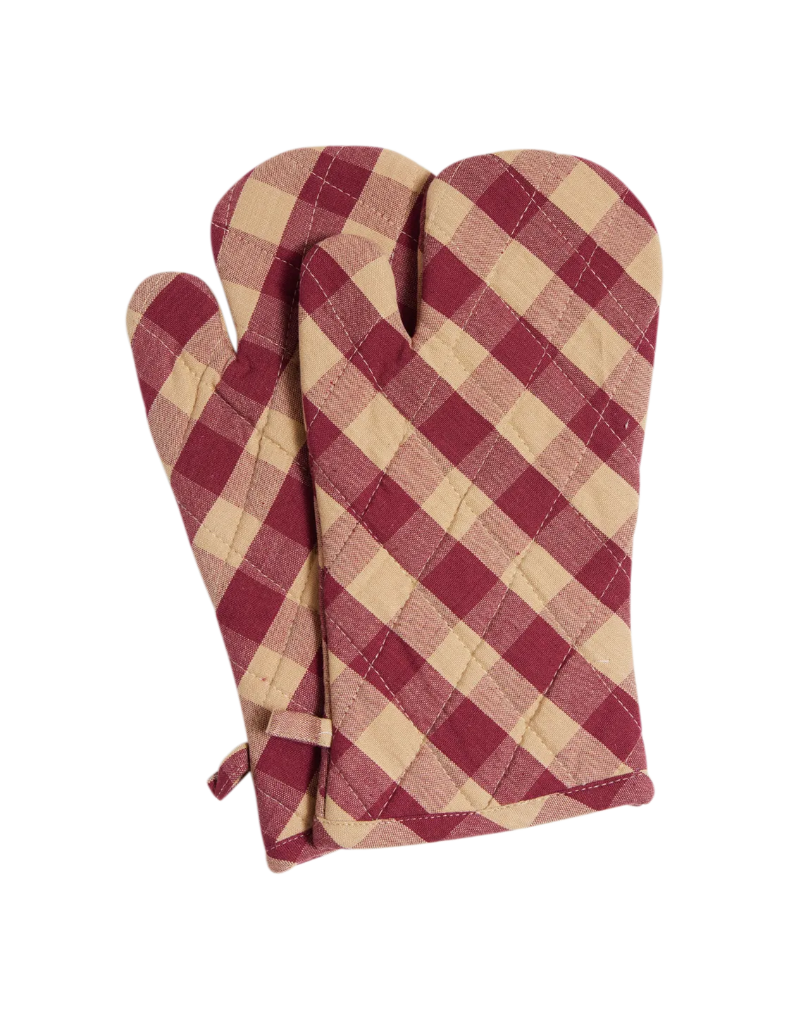 Burgundy Check Oven Mitten Pair