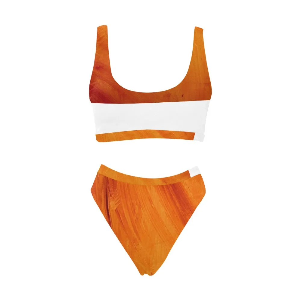 Burnt Orange Sport Top & High-Waisted Bikini Swimsuit (Model S07)