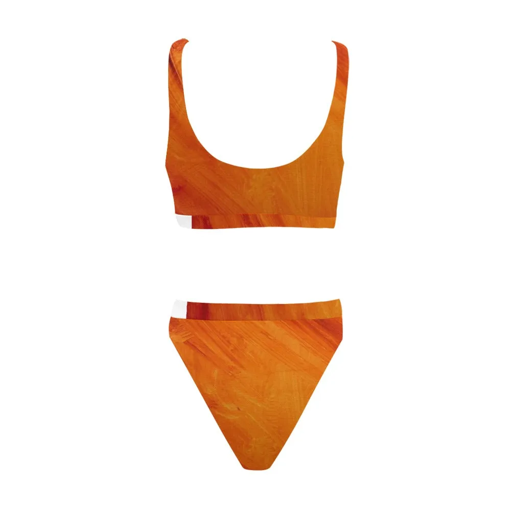 Burnt Orange Sport Top & High-Waisted Bikini Swimsuit (Model S07)