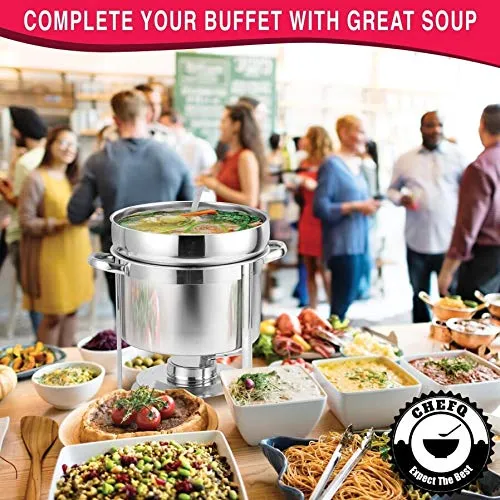 CHEFQ [Set of 2] 7 Qt Marmite Soup Chafer with 6 Oz ladelStainless Steel Buffet Set Warmer for Any Event or Party - Commercial Grade