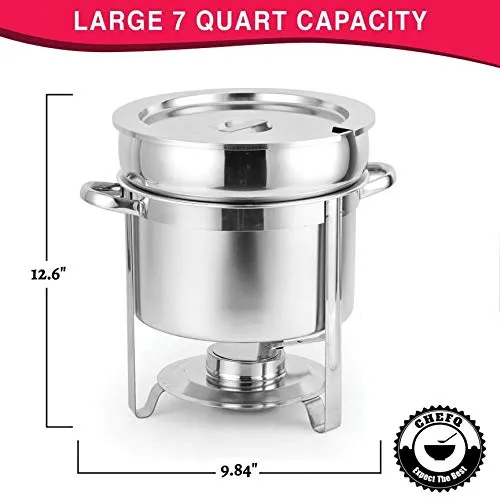 CHEFQ [Set of 2] 7 Qt Marmite Soup Chafer with 6 Oz ladelStainless Steel Buffet Set Warmer for Any Event or Party - Commercial Grade