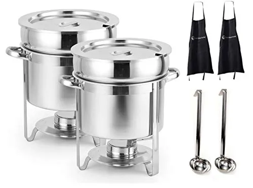 CHEFQ [Set of 2] 7 Qt Marmite Soup Chafer with 6 Oz ladelStainless Steel Buffet Set Warmer for Any Event or Party - Commercial Grade