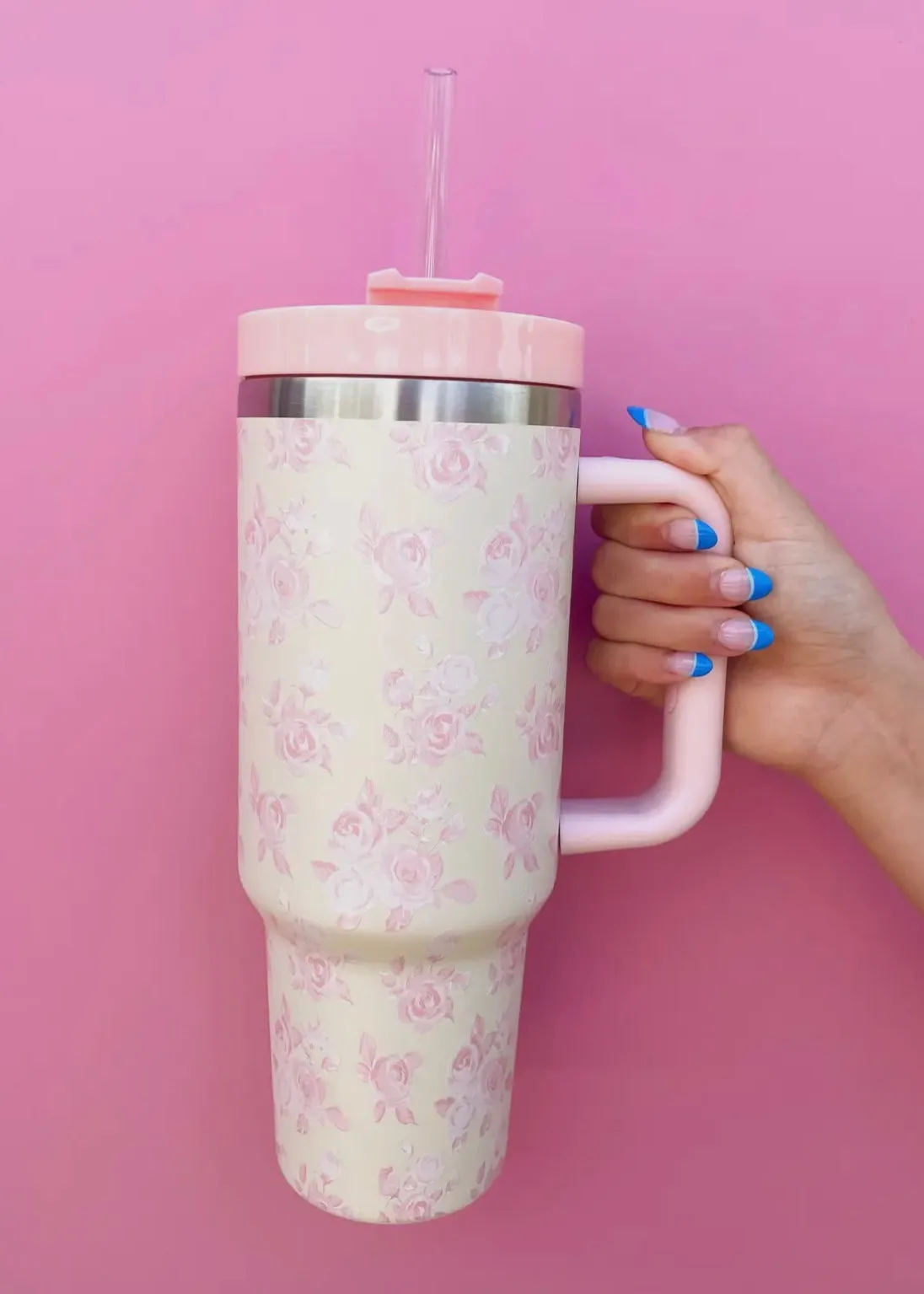 Cream & Pink Floral 40oz Tumbler