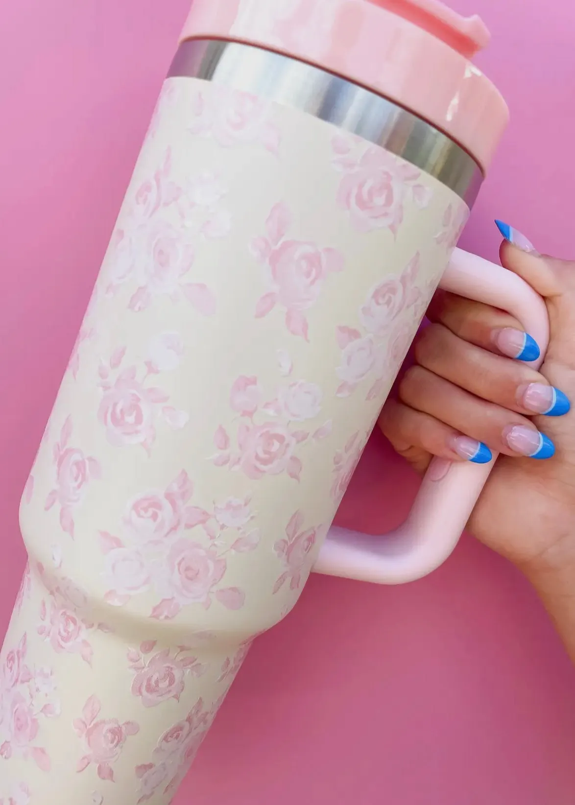 Cream & Pink Floral 40oz Tumbler