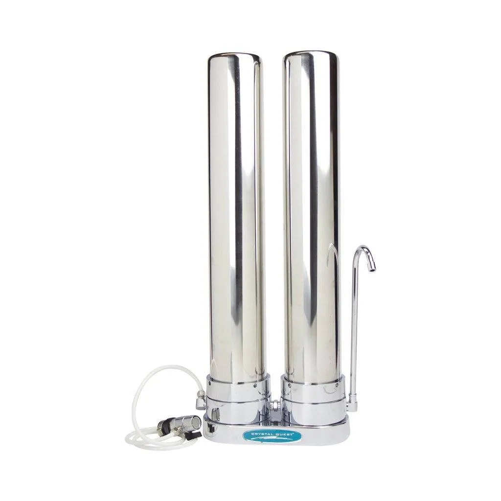 Crystal Quest Countertop Stainless Steel Double Replaceable Tall PLUS Water Filter System