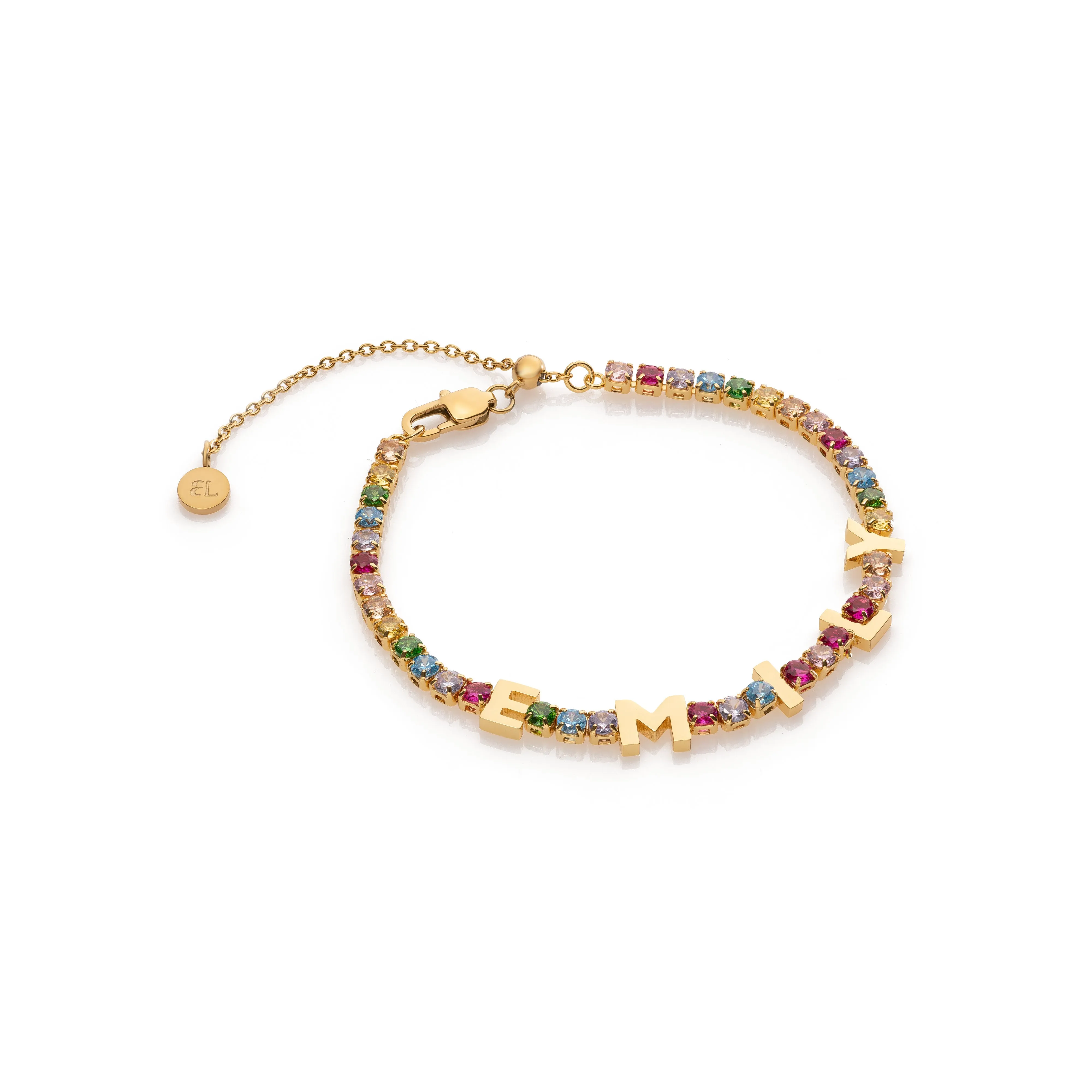 Custom Name Rainbow Tennis Bracelet (Gold)