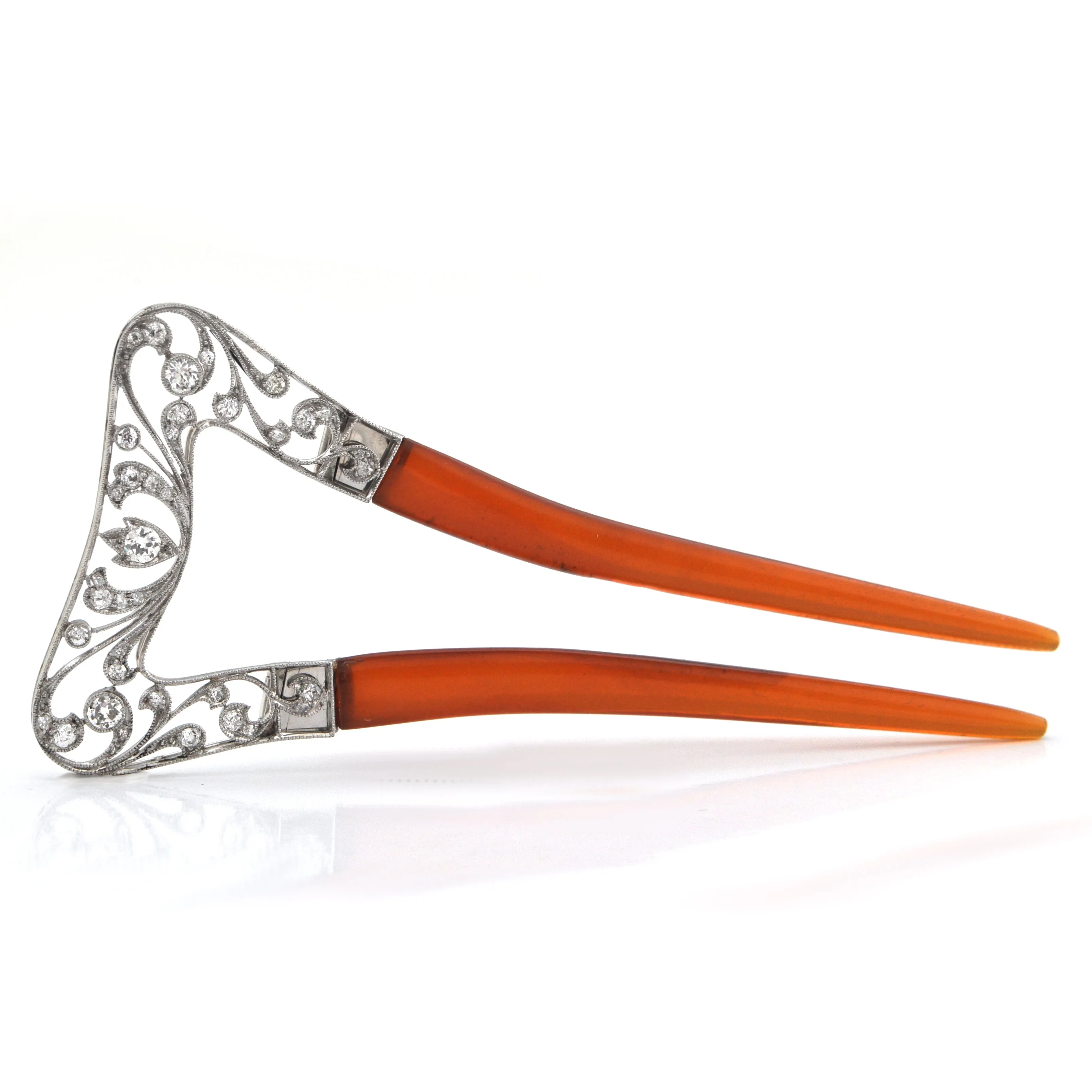 Edwardian Platinum and Tortoiseshell 0.87ct Diamond Hinged Hair Pin C.1900 By T.B Starr