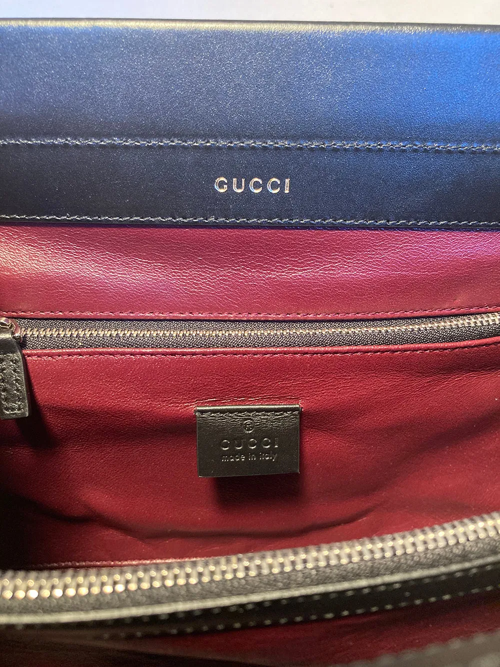 Gucci Zumi Shibuya Black and Tan Medium Top Handle Bag