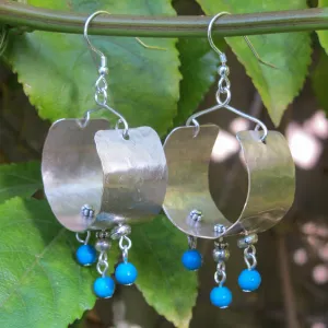 Hammered Metal Hoops with Magnesite Semi-Precious Stones