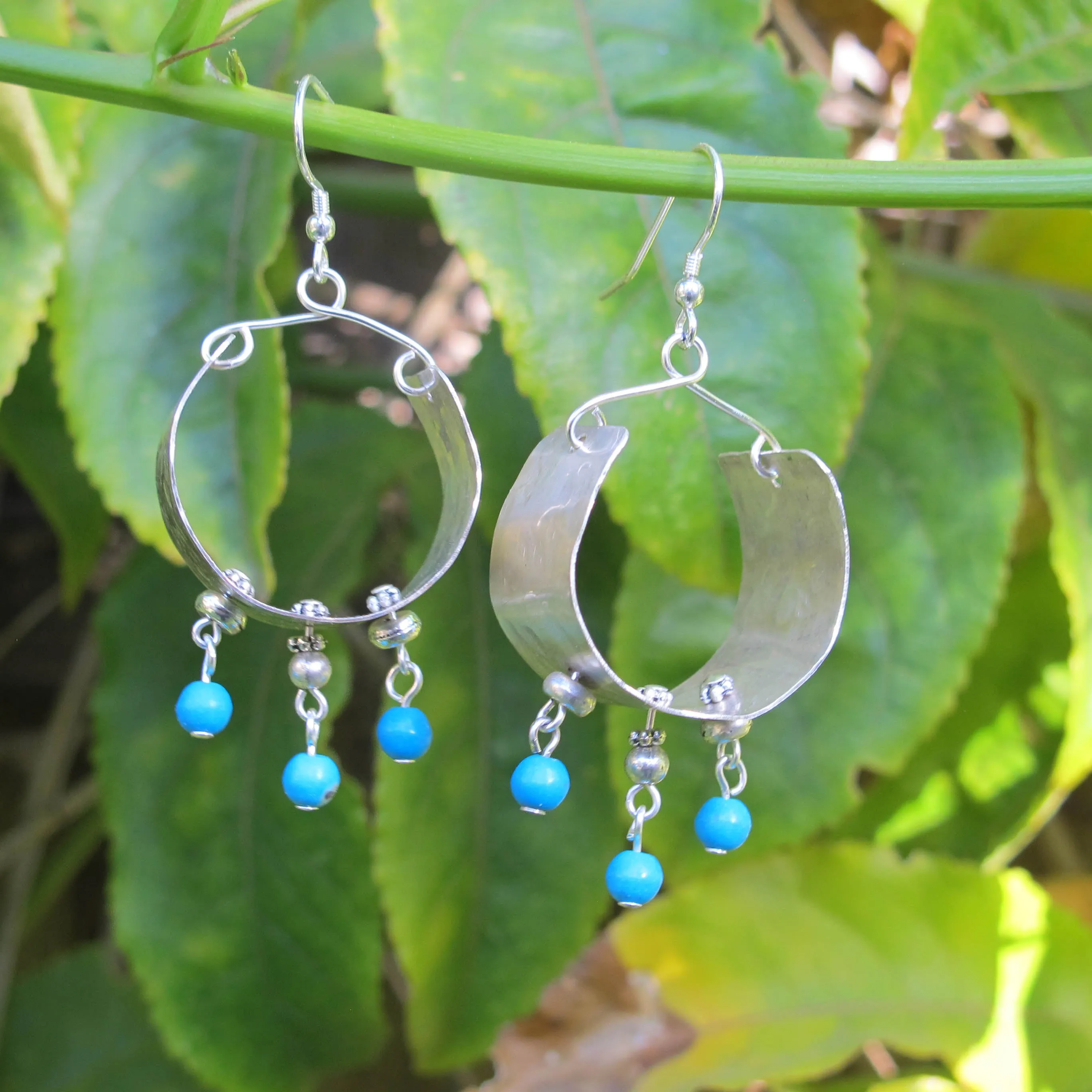 Hammered Metal Hoops with Magnesite Semi-Precious Stones