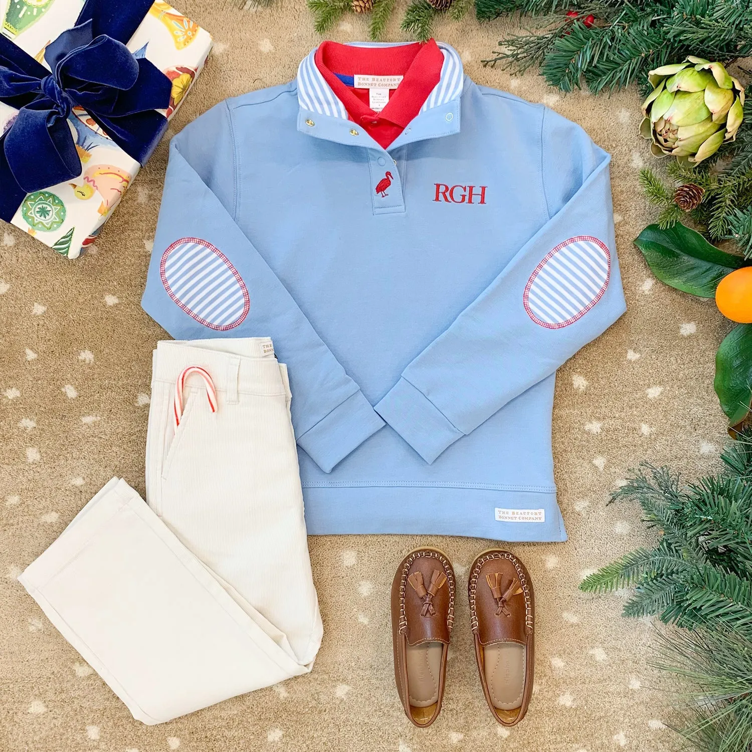 Long Sleeve Prim & Proper Polo & Onesie - Richmond Red with Worth Avenue White Stork