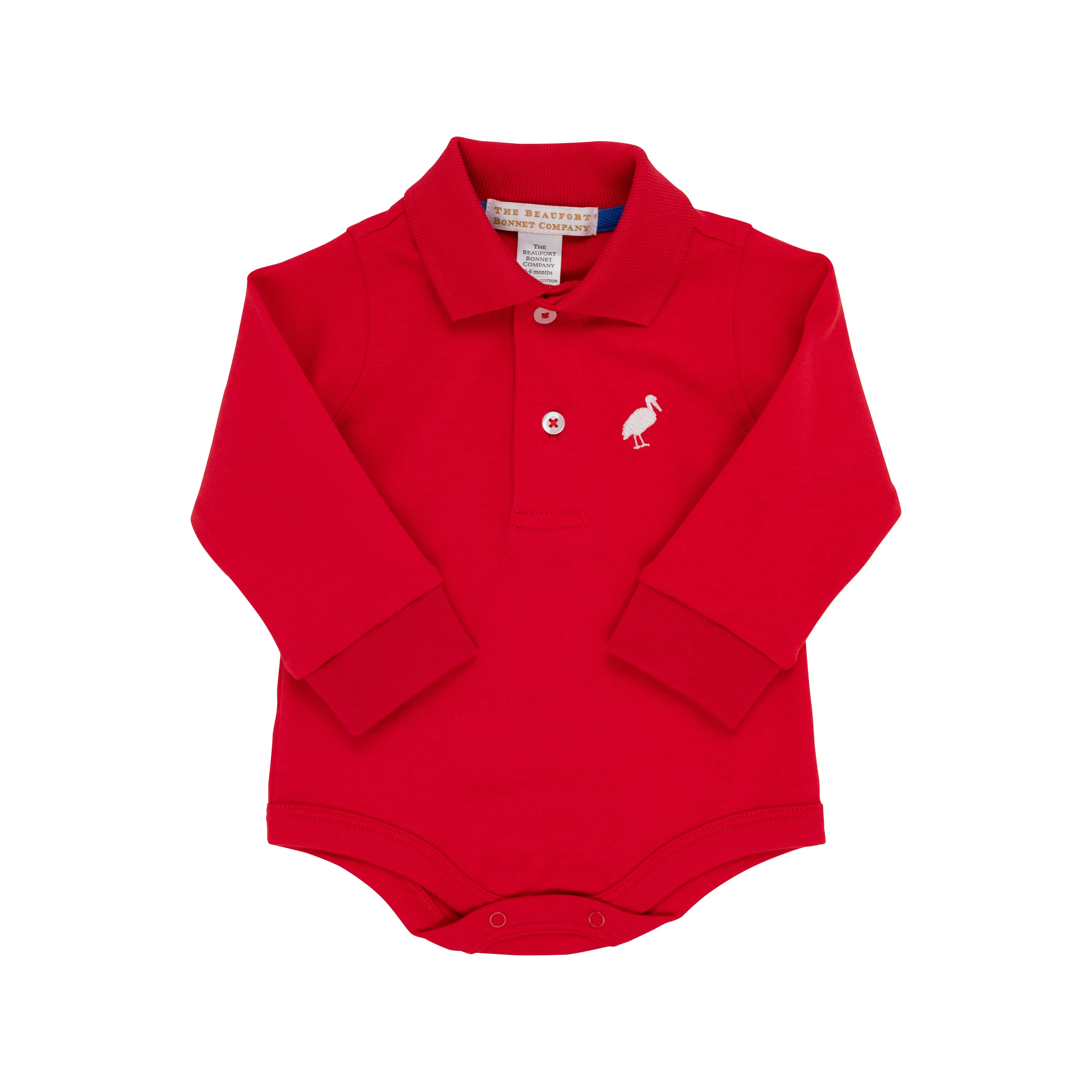 Long Sleeve Prim & Proper Polo & Onesie - Richmond Red with Worth Avenue White Stork