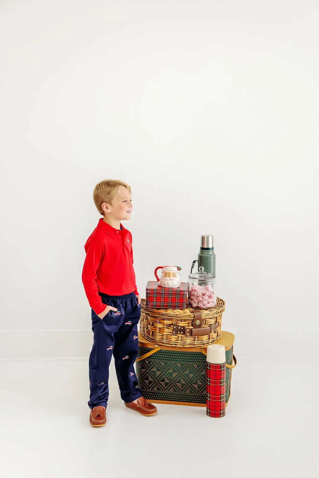 Long Sleeve Prim & Proper Polo & Onesie - Richmond Red with Worth Avenue White Stork