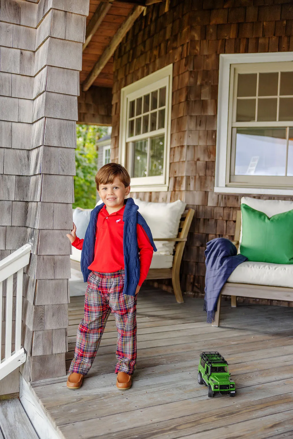 Long Sleeve Prim & Proper Polo & Onesie - Richmond Red with Worth Avenue White Stork