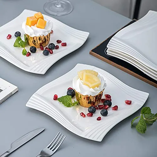 MALACASA Ivory White Dinner Sets, 24-Piece Porcelain Dishes Dinnerware Set, Serving Plates with Dinner Plates, Dessert Plates, Soup Plates and Cereal Bowls, Service for 6, Series Amparo