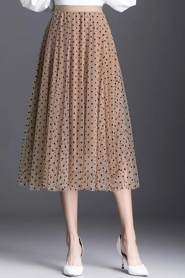 Polka dot high waist gauze skirt princess dress