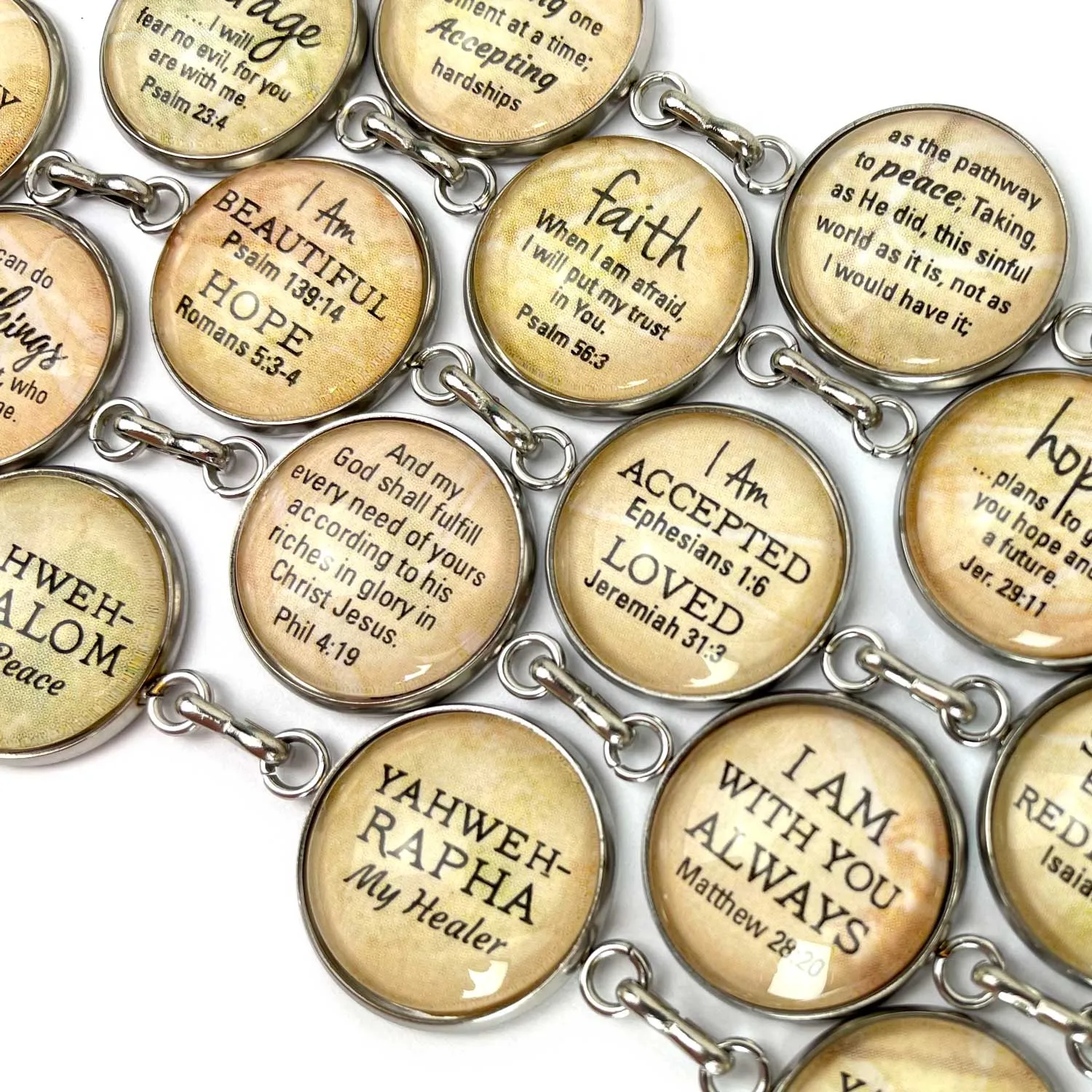 "Beauty for Ashes" Isaiah 61:3 Scripture Bracelet – Glass Charm Stainless Steel Bible Verse Bracelet