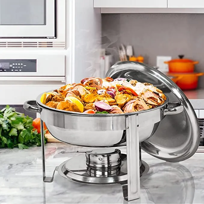 ZENY™ Pack of 2 Round Chafing Dish Full Size 5 Quart Stainless Steel Deep Pans Chafer Dish Set  w/Fuel Holder