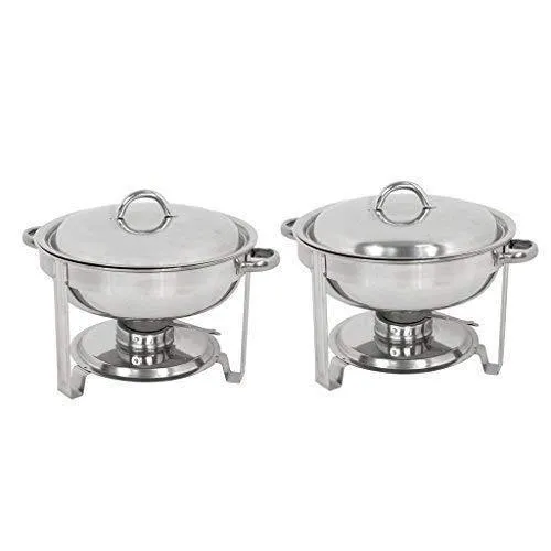 ZENY™ Pack of 2 Round Chafing Dish Full Size 5 Quart Stainless Steel Deep Pans Chafer Dish Set  w/Fuel Holder